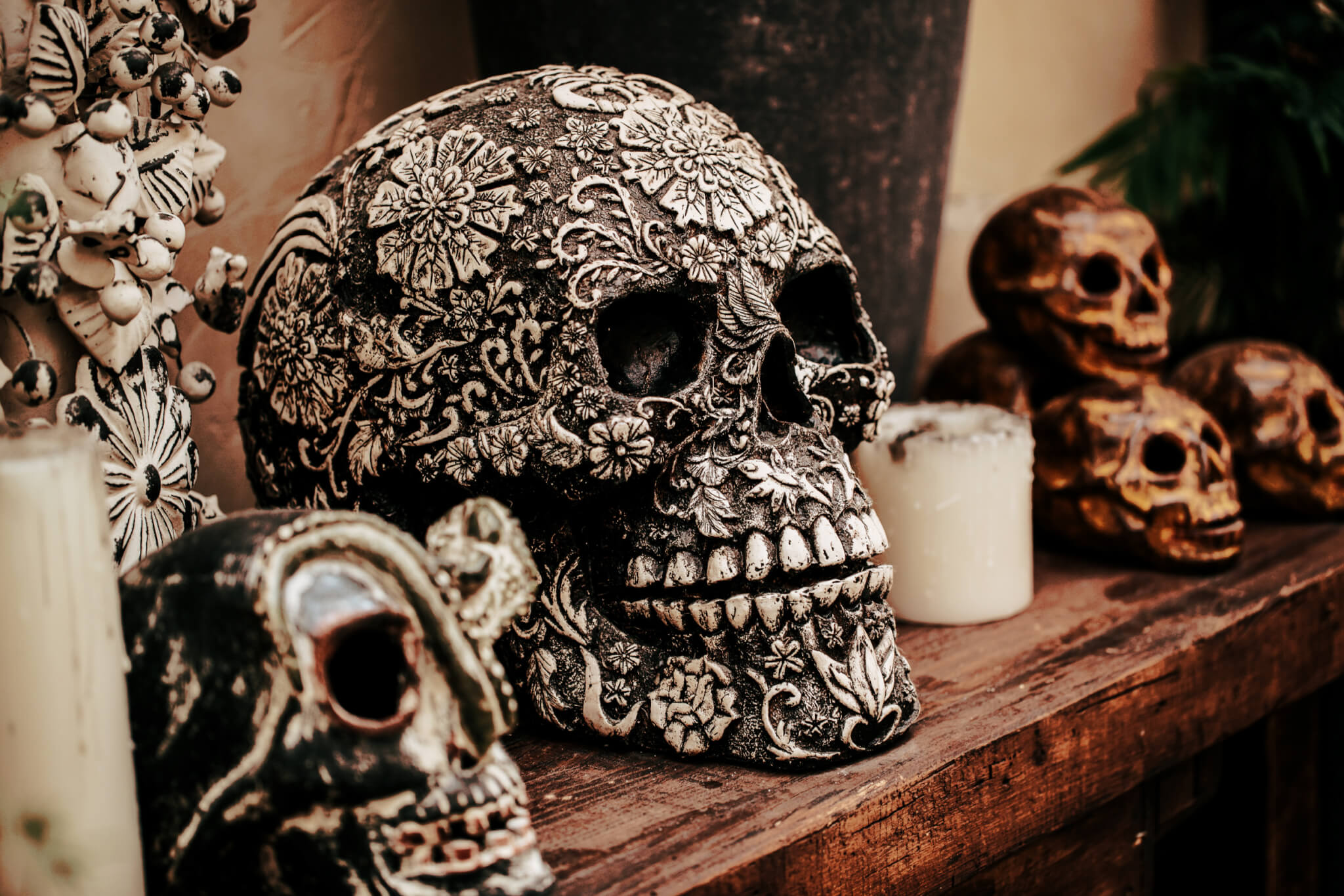Calavera Skull with Candles