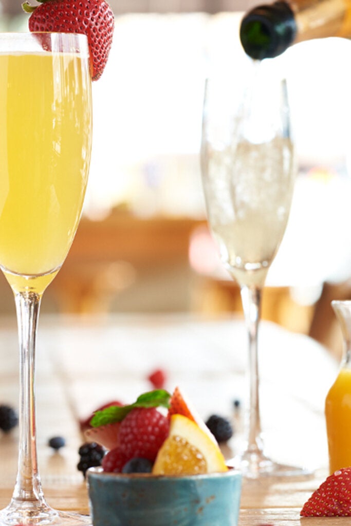Brunch Mimosas with Fruit on Table