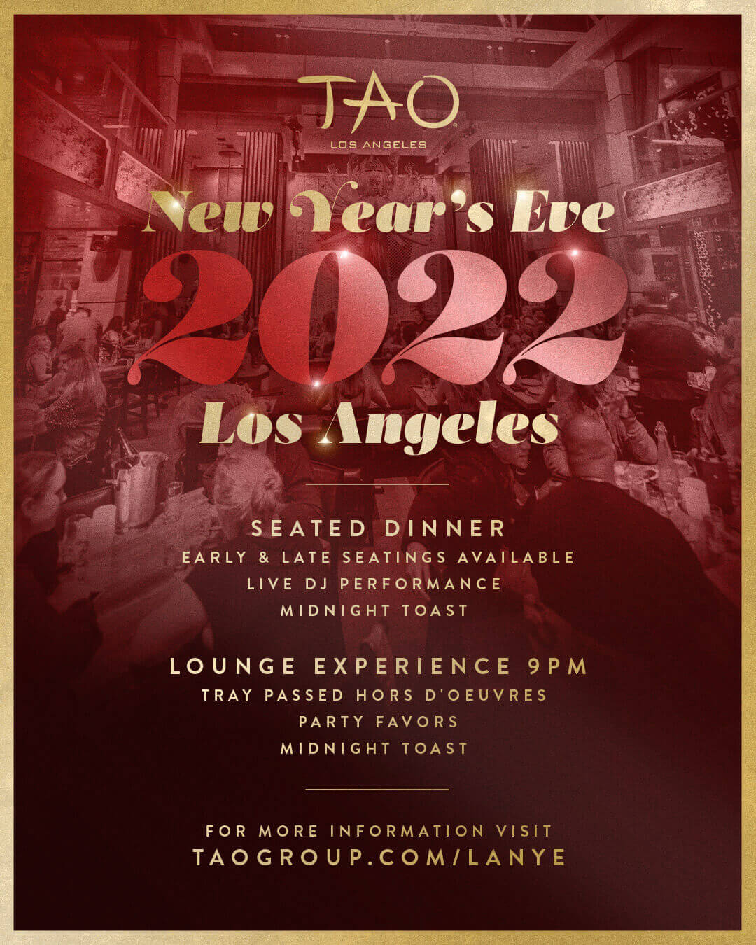 12/31/21 TAO Los Angeles New Year's Eve Tao Group Hospitality