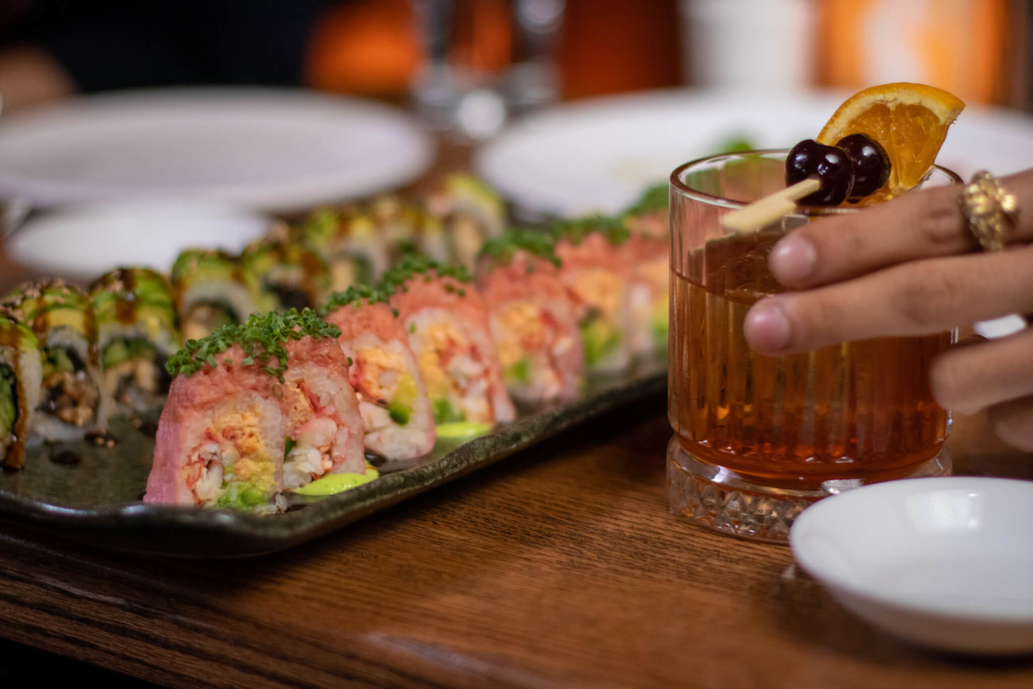 TAO Asian Bistro Las Vegas - Sushi and Old Fashioned cocktail