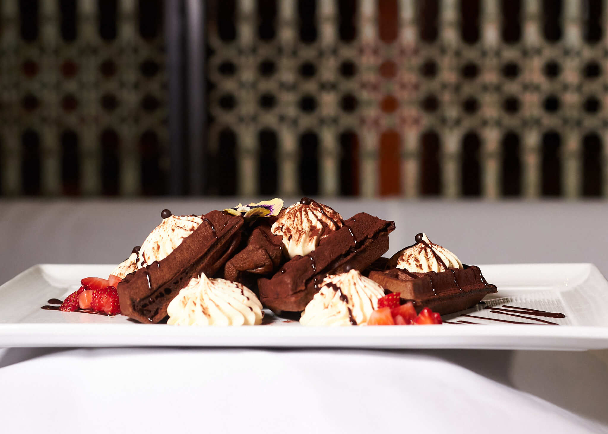LAVO Las Vegas - Chocolate Waffles with Whipped Cream and Strawberries