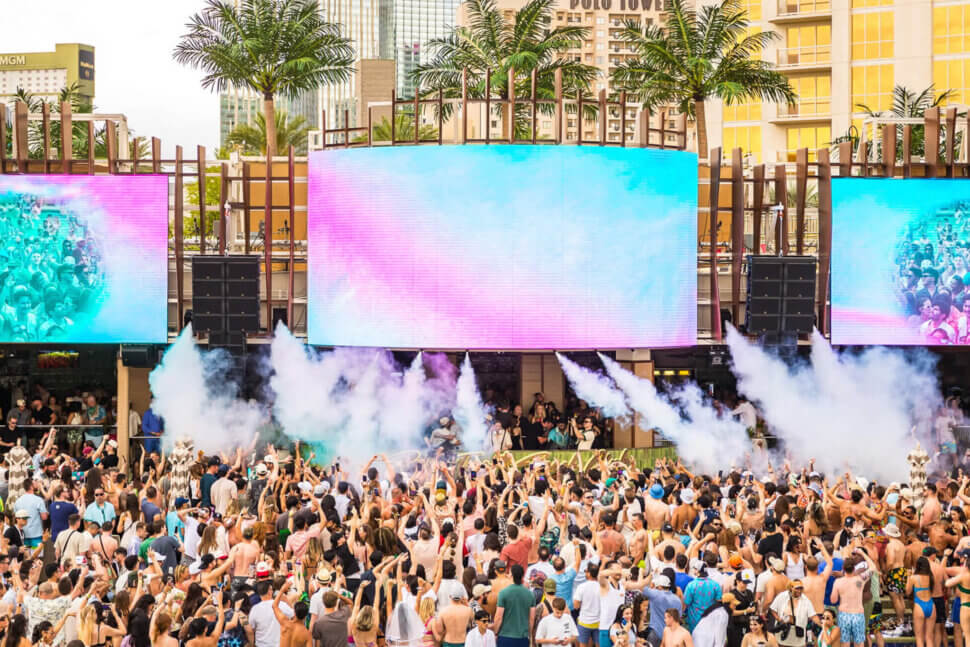 crowd at palm tree beach club