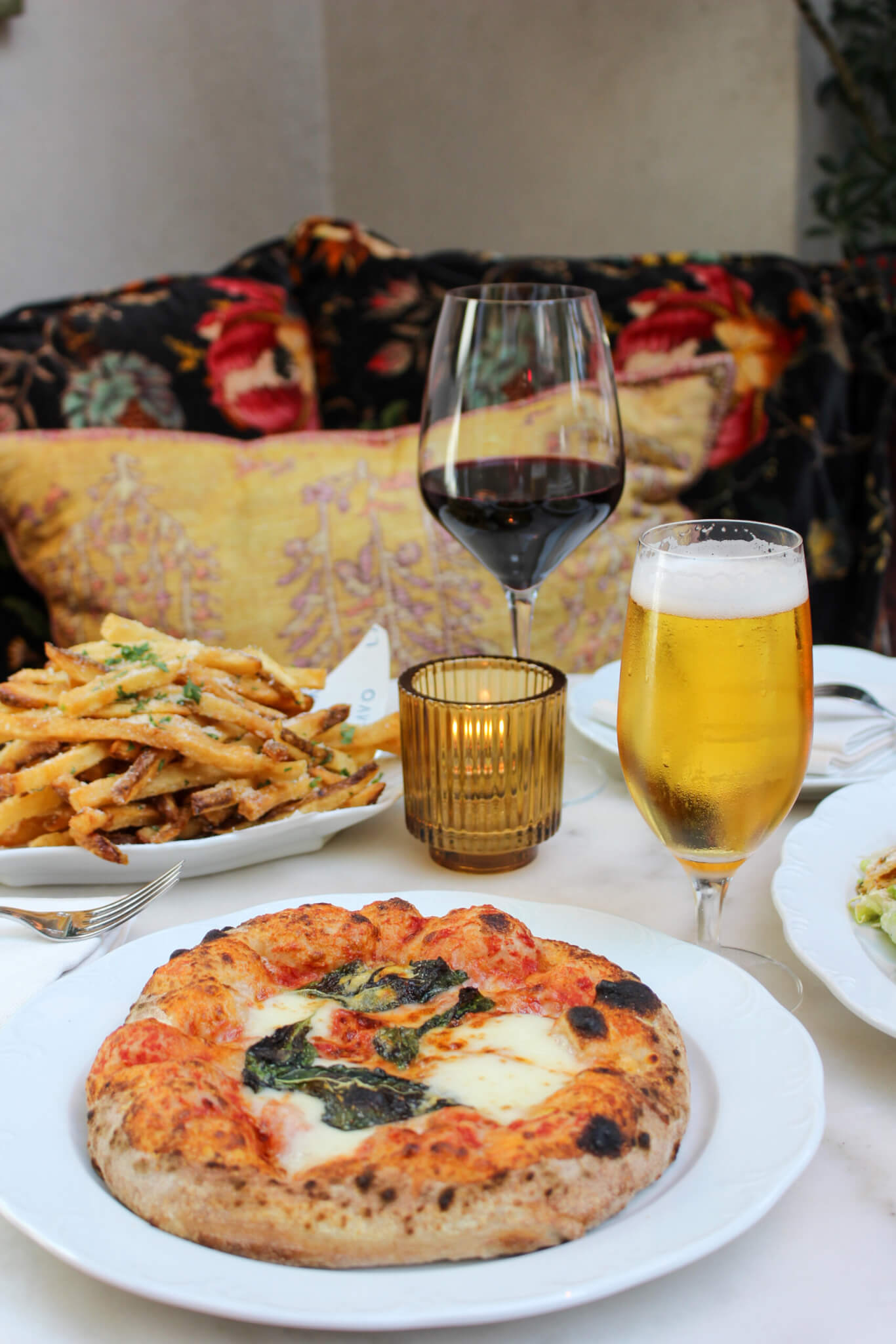 pizza, wine, fries & beer