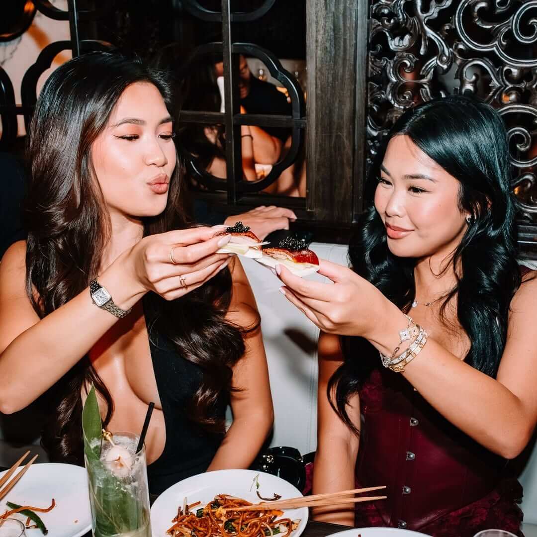 girls with peking duck caviar at hakkasan