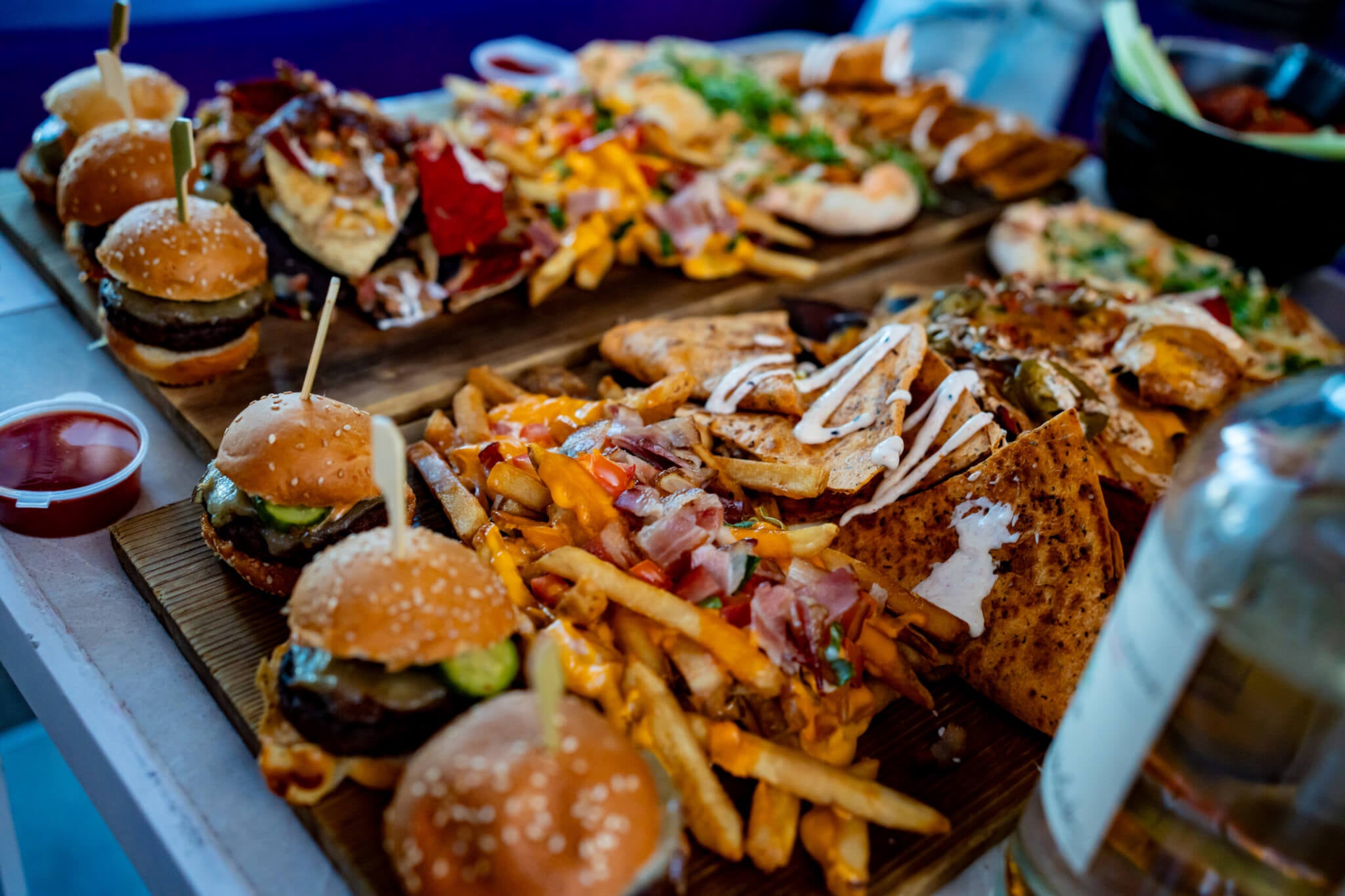 Burgers, fries, & quesadillas