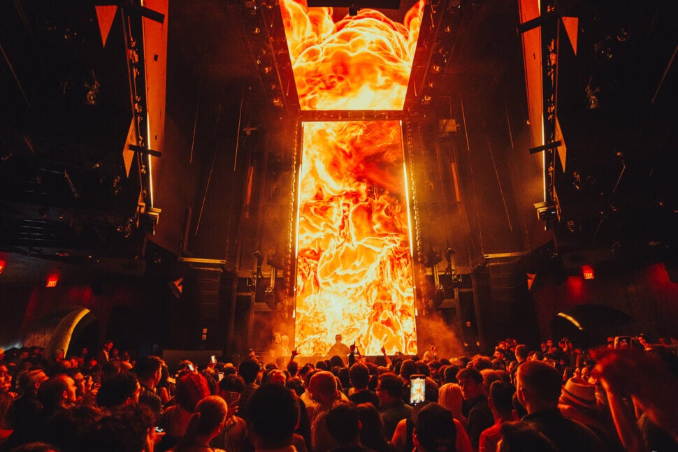 fire on LED screens at Marquee Nightclub