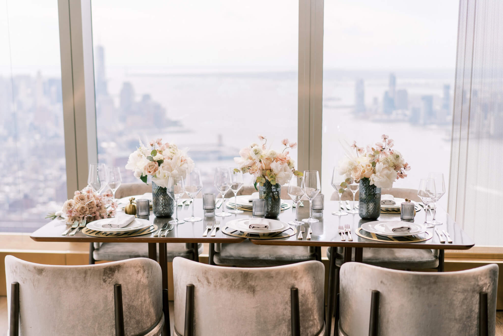 table at peak with flowers