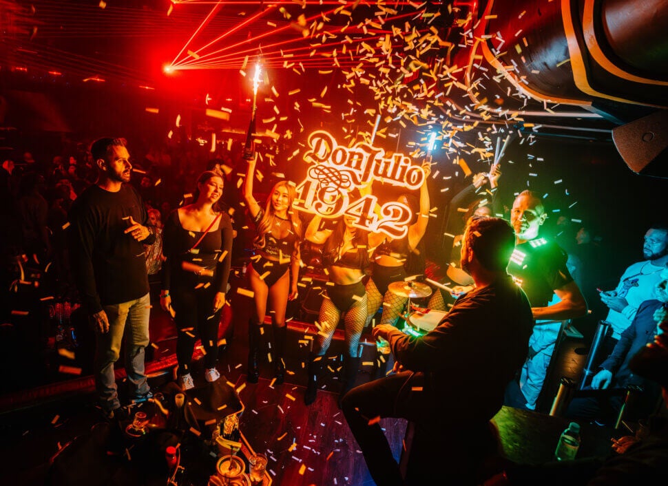 Don Julio 1942 sign and bottle presentation