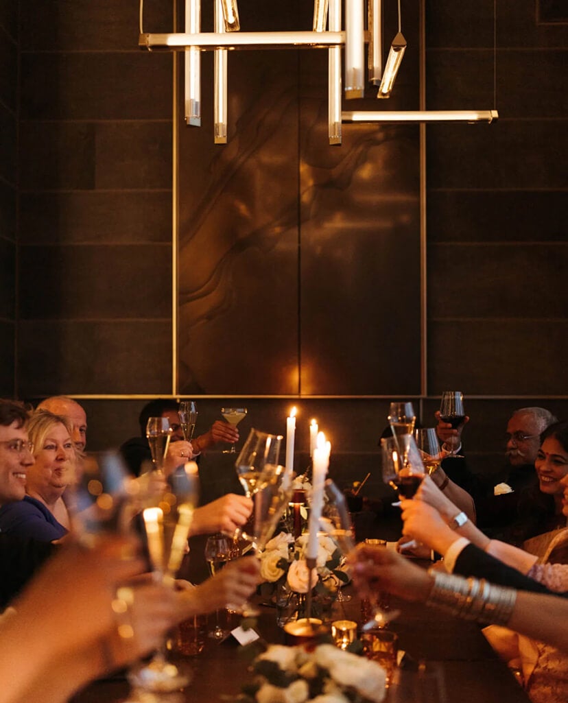 group at dinner at Peak