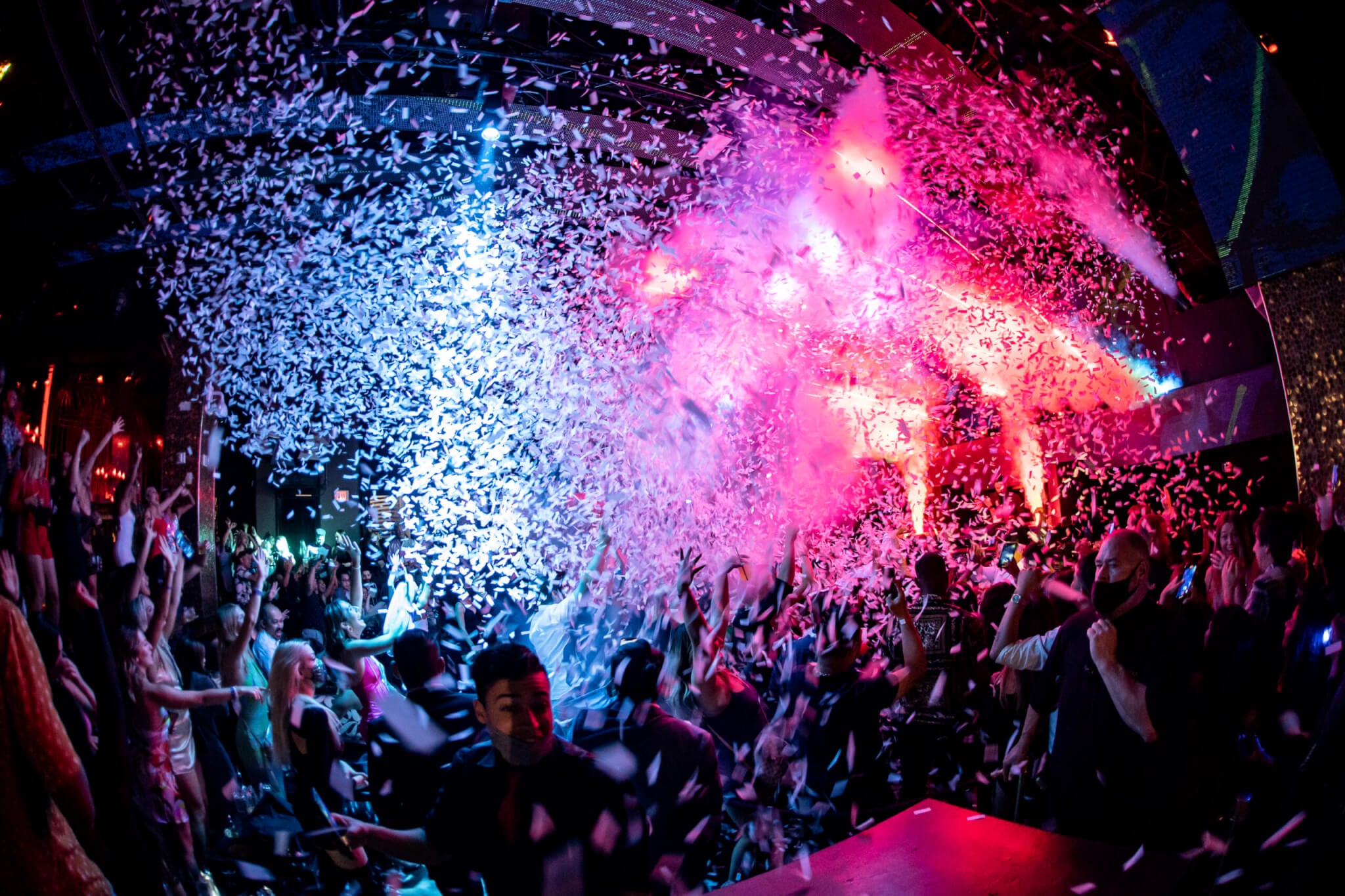confetti spray over the dancefloor at TAO Nightclub