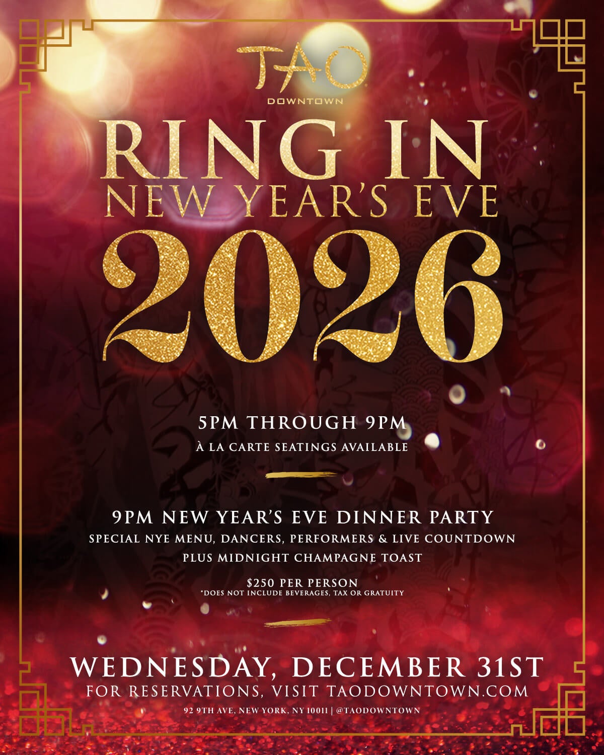 12/31/2025 – New Year’s Eve – TAO Downtown Restaurant
