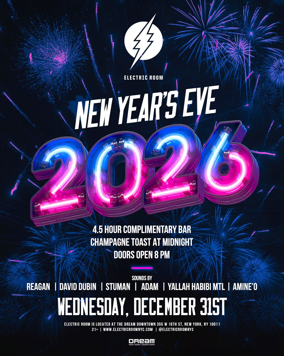 12/31/2025 – New Year’s Eve 2026 – Electric Room