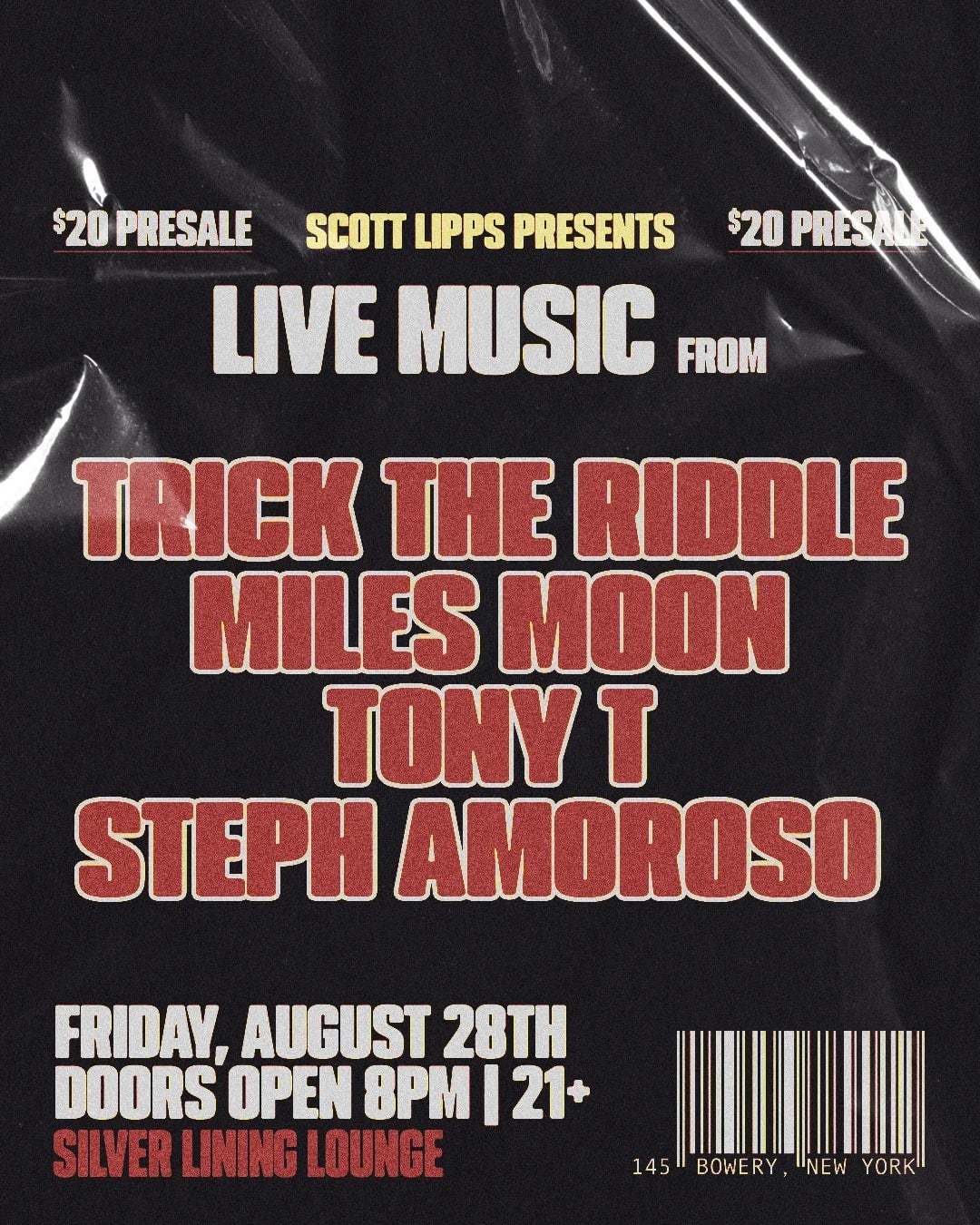 8/28/2026 – Trick The Riddle, Miles Moon, Tony T, Steph Amoroso – Silver Lining Lounge