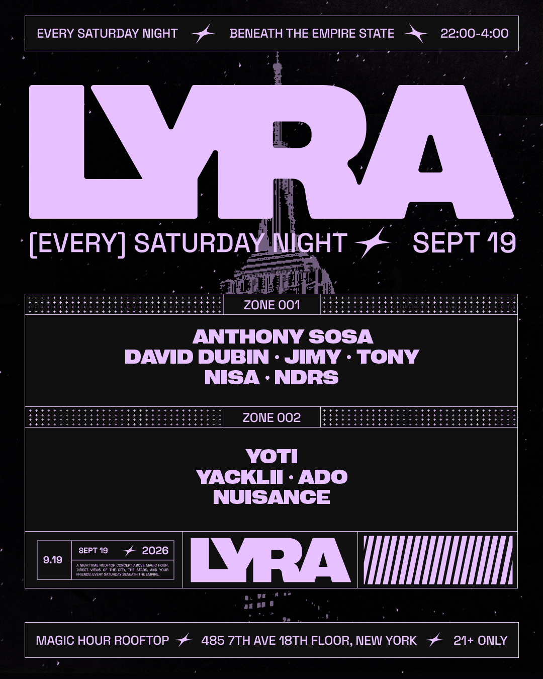 9/19/2026 – Lyra Rooftop Party | Saturdays – Magic Hour Rooftop