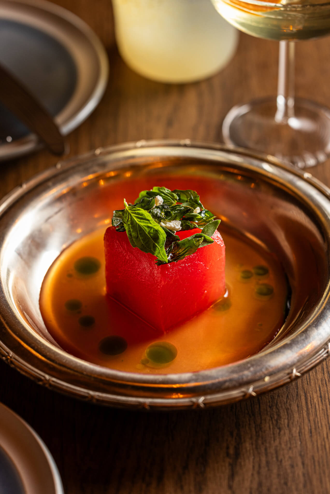 Watermelon with feta and basil